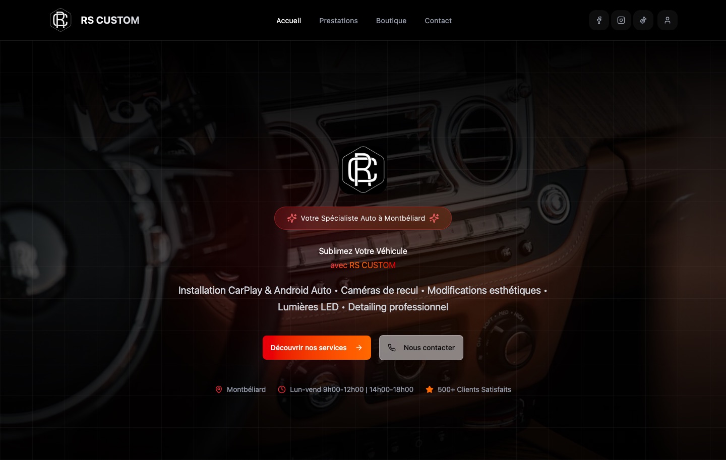 Page d'accueil du site RSCustom